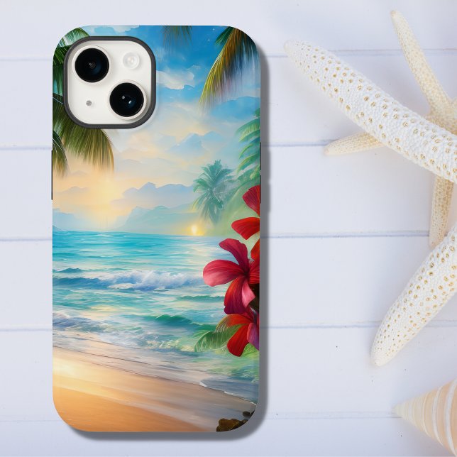 Schöner tropischer Strand, Palmen und Blume Case-Mate iPhone Hülle (Von Creator hochgeladen)