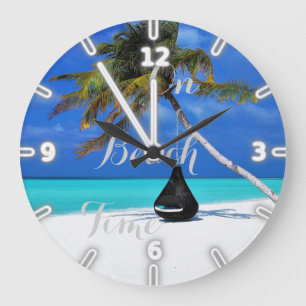 Schöner tropischer Strand, Sand Ocean Sky Palm Große Wanduhr