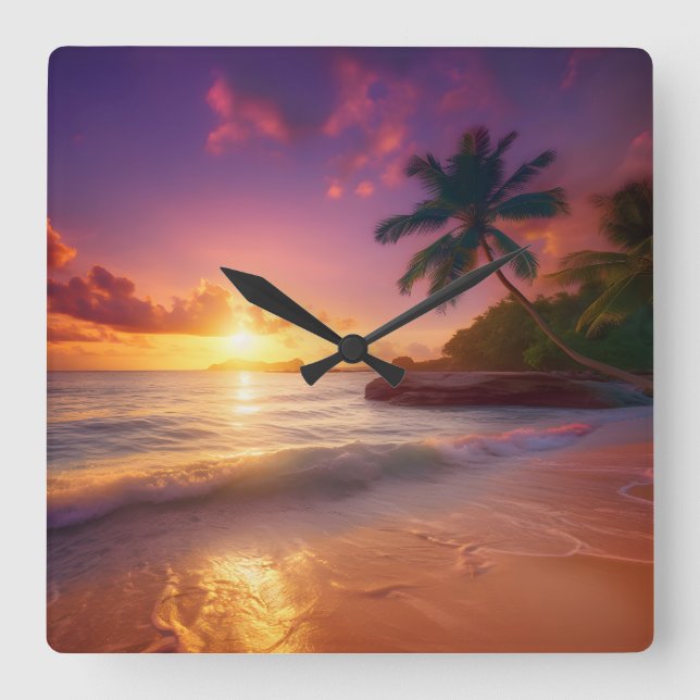 Schöner tropischer Strand Sonnenuntergangs Uhr (Vorderseite)