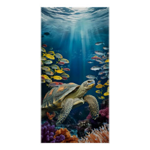 Schöner Turtle-, Fisch- und Meeresflanzenposter Poster
