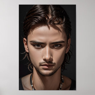 Schöner und ernsthaft aussehender asiatischer Typ. Poster