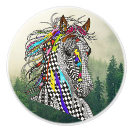 Schöner und farbenfroher Pferdeknochen und -steg Keramikknauf