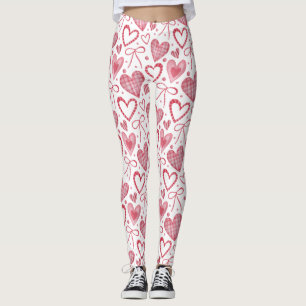 Schöner Valentinstag Herzmuster Pink Weiß Leggings