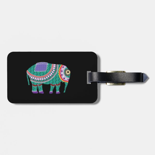 Schöner Verzierter Elefant Gepäckanhänger (Rückseite horizontal)