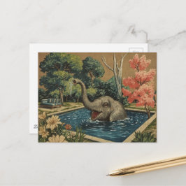 Schöner Vintage-Elefant im Pool Postkarte