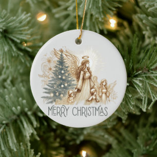 Schöner Vintage-Schutzengel mit Kindern  Keramik Ornament