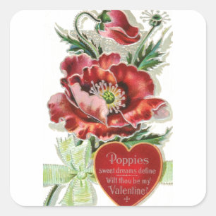 Schöner Vintage-Valentins-Mohnstrauß Quadratischer Aufkleber
