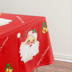 Schöner vintage Weihnachtsmann & Glocken auf Rot Tischdecke