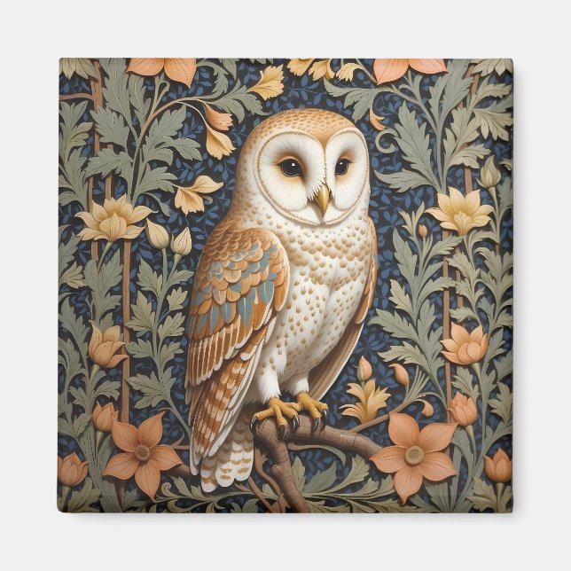 Schöner Vintager Barn Owl William Morris Inspirier Magnet (Vorne)