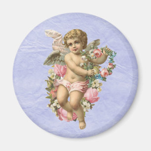 Schöner Vintager Cherub / Engel mit Blume Magnet