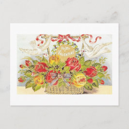 Schöner Vintager Korb mit Doves & Rose Feiertagspostkarte