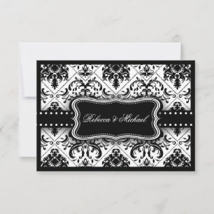 Schöner Vintager Schwarz-Weiß-Damast Einladung