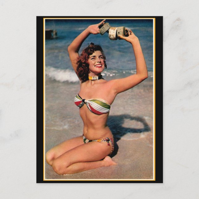 Schöner Vintager Strand Bikini Babe ! Postkarte (Vorderseite)