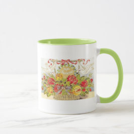 Schöner Vintager Valentine-Tauben-u. Rosen-Korb Tasse