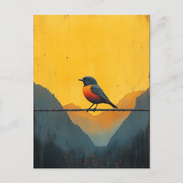 Schöner Vogel auf einem Draht in den Bergen Postkarte (Vorderseite)