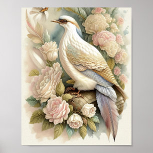 Schöner Vogel Druck Federn Sanfte Neutraltöne Rose Poster