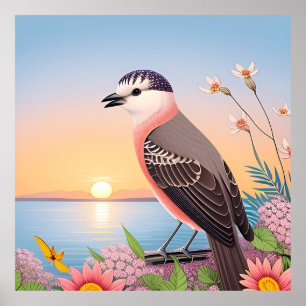 Schöner Vogel in einer Küstenlandschaft Poster