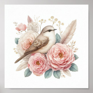 Schöner Vogel & Rosen Poster