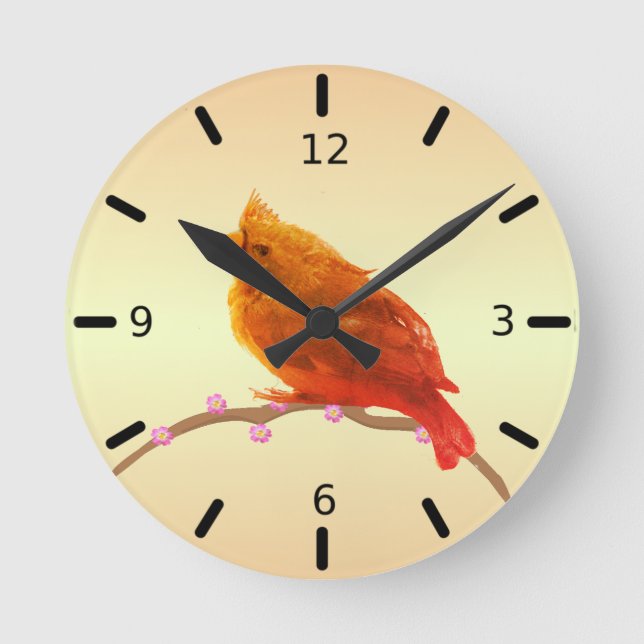 Schöner Vogel Runde Wanduhr (Vorderseite)