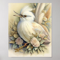 Schöner Vogeldruck Federn Sanfte Neutraltöne Rosen