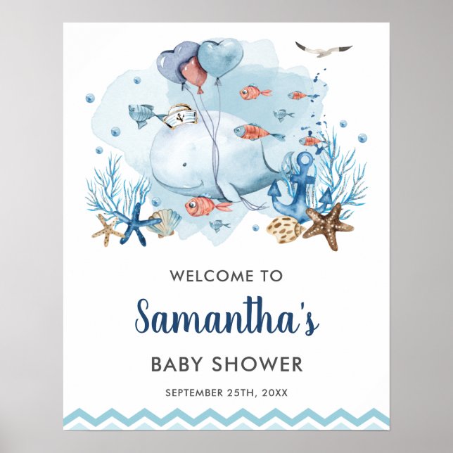 Schöner Wal unter der Sea Baby Dusche Willkommen Poster (Vorne)