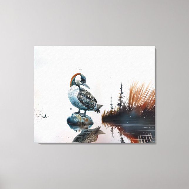 schöner Wallon auf einem Felsen in Aquarell Leinwanddruck (Vorderseite)