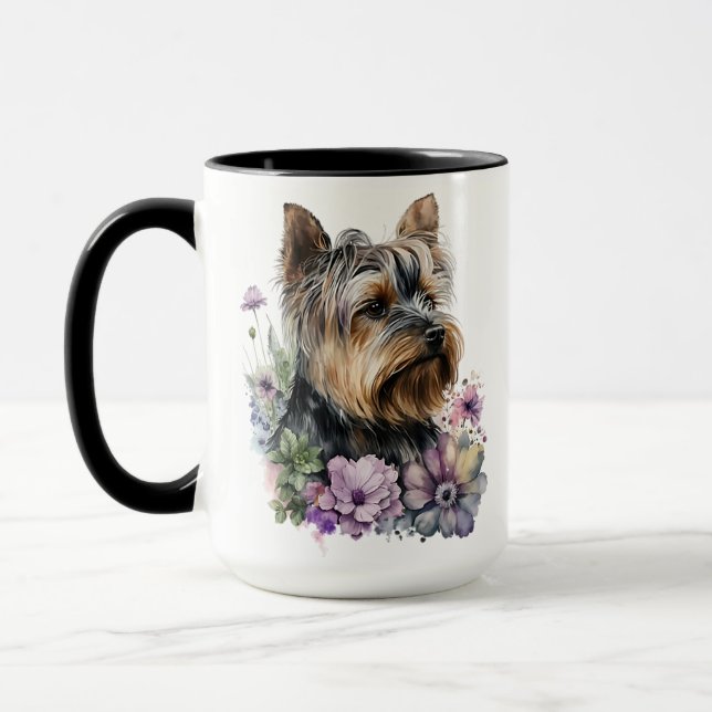 SCHÖNER WASSERCOLOR YORKSHIRE TERRIER HUND TASSE (Links)