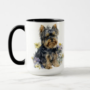 SCHÖNER WASSERCOLOR YORKSHIRE TERRIER HUND TASSE
