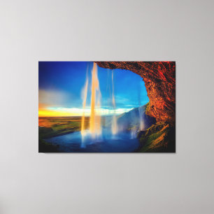 Schöner Wasserfall bei Sonnenuntergang Naturfotogr Leinwanddruck