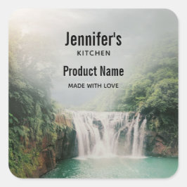 Schöner Wasserfall in einem Bergwald Küche Quadratischer Aufkleber
