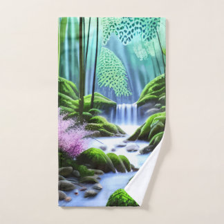 Schöner Wasserfall Waldbach Fauna Flora Handtuch