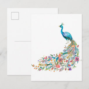 Schöner Wasserfarbblauer Pfau I Postkarte