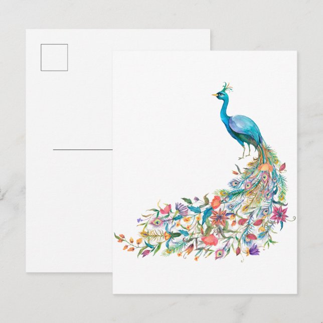 Schöner Wasserfarbblauer Pfau I Postkarte (Vorne/Hinten)