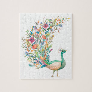 Schöner Wasserfarben grüner Pfau Puzzle