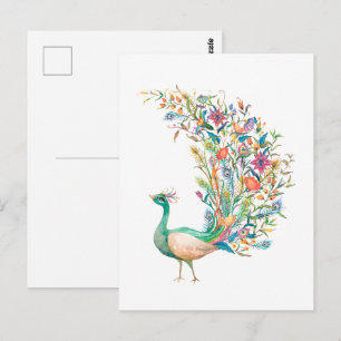 Schöner Wasserfarben-Grünpfau Postkarte