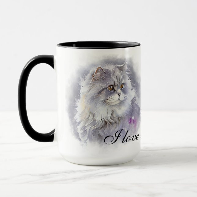SCHÖNER WASSERFARBFLUSS ANGORA CAT TASSE (Links)