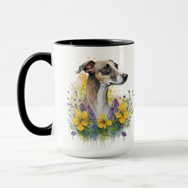 SCHÖNER WASSERFARBHUND MIT BLUME TASSE (Links)