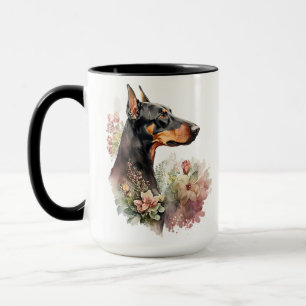 SCHÖNER WATERCOLOR DOBERMAN PINSCHER DOG TASSE