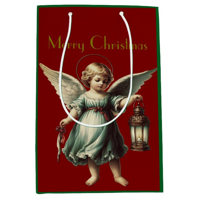 Schöner Weihnachtsangel und Lattern Mittlere Geschenktüte (Vorderseite)