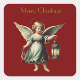 Schöner Weihnachtsangel und Lattern Quadratischer Aufkleber
