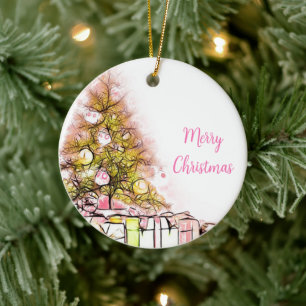 Schöner Weihnachtsbaum mit Geschenken Keramik Ornament