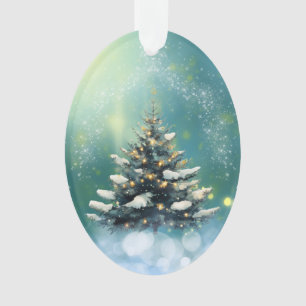 Schöner Weihnachtsbaum mit Schnee und goldenen Lic Ornament