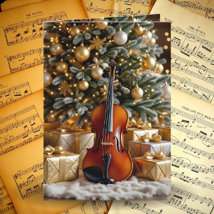 Schöner Weihnachtsbaum und Violin-Festgedicht Feiertagskarte