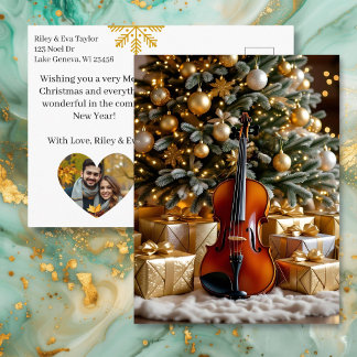 Schöner Weihnachtsbaum und Violin Festtagsgedicht Feiertagspostkarte