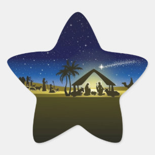 schöner WeihnachtsGeburt Christis-Bilddruck Stern-Aufkleber