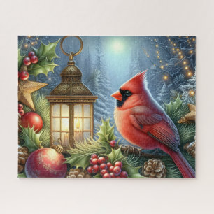 Schöner Weihnachtskardinal mit Laterne Puzzle