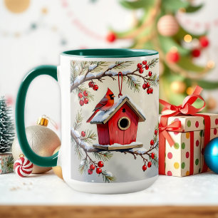 Schöner Weihnachtskardinal und Kiefernzweige Tasse