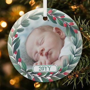 Schöner Weihnachtskranz Bild & Jahr hinzufügen Ornament Aus Glas