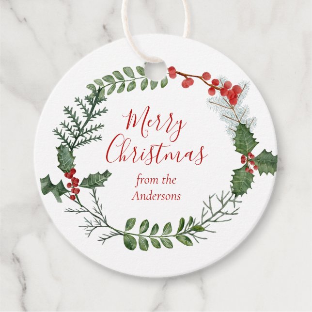 Schöner Weihnachtskranz in Rot und Grün Geschenkanhänger (Vorderseite)