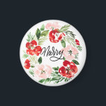 Schöner Weihnachtskranz in Wasserfarbe froh Magnet<br><div class="desc">Schöner Weihnachtskranz in Aquarell Blume froh</div>